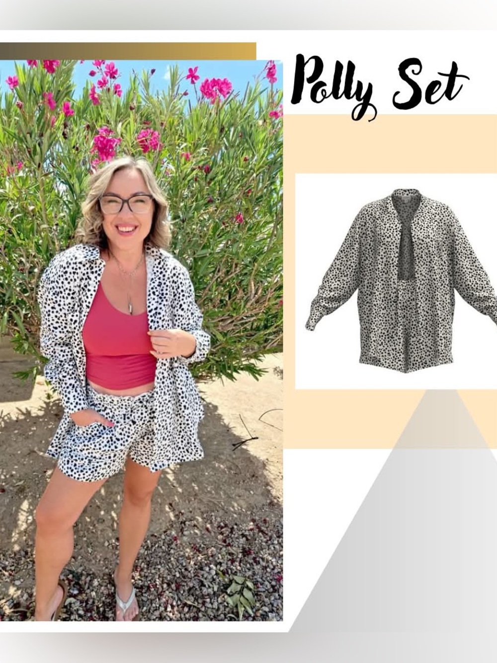 LuLaRoe XL Black & White Dot Polly Relaxed button down shirt and shorts set